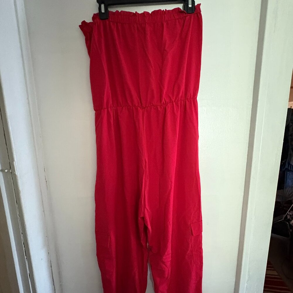 Red Women's strapless long ballon pants Sexy out with the Ladies